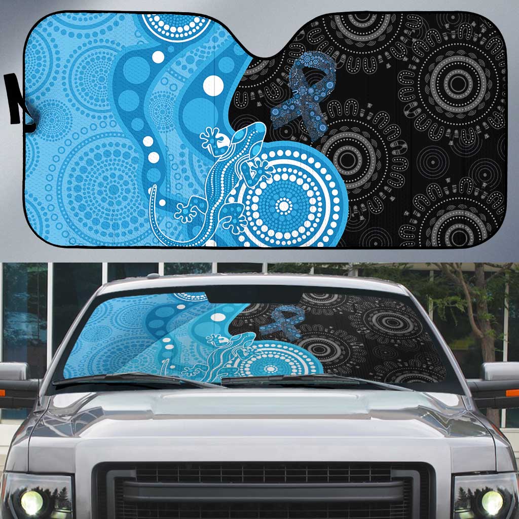 Australia Autism Awareness Month Auto Sun Shade Indigenous Lizard With Blue Ribbon - Aussie Hoodie