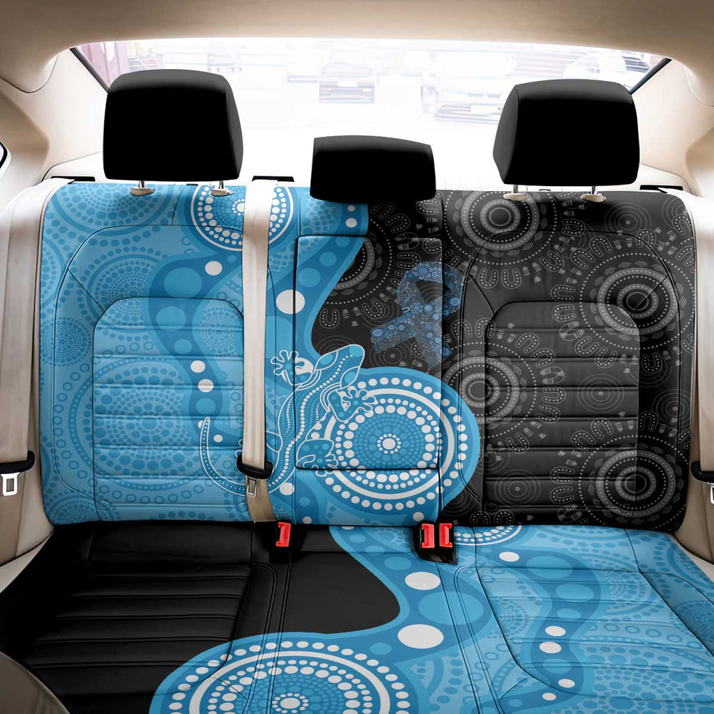 Australia Autism Awareness Month Back Car Seat Cover Indigenous Lizard With Blue Ribbon - Aussie Hoodie