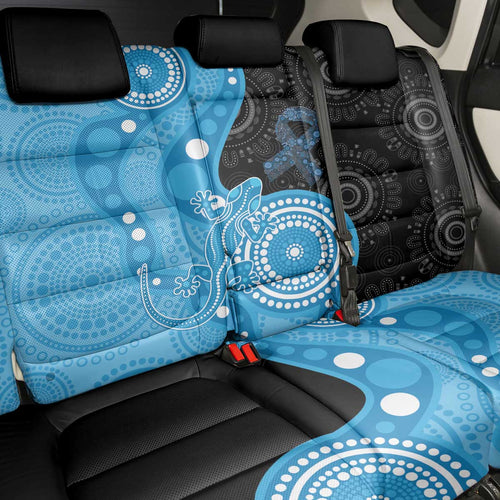 Australia Autism Awareness Month Back Car Seat Cover Indigenous Lizard With Blue Ribbon - Aussie Hoodie