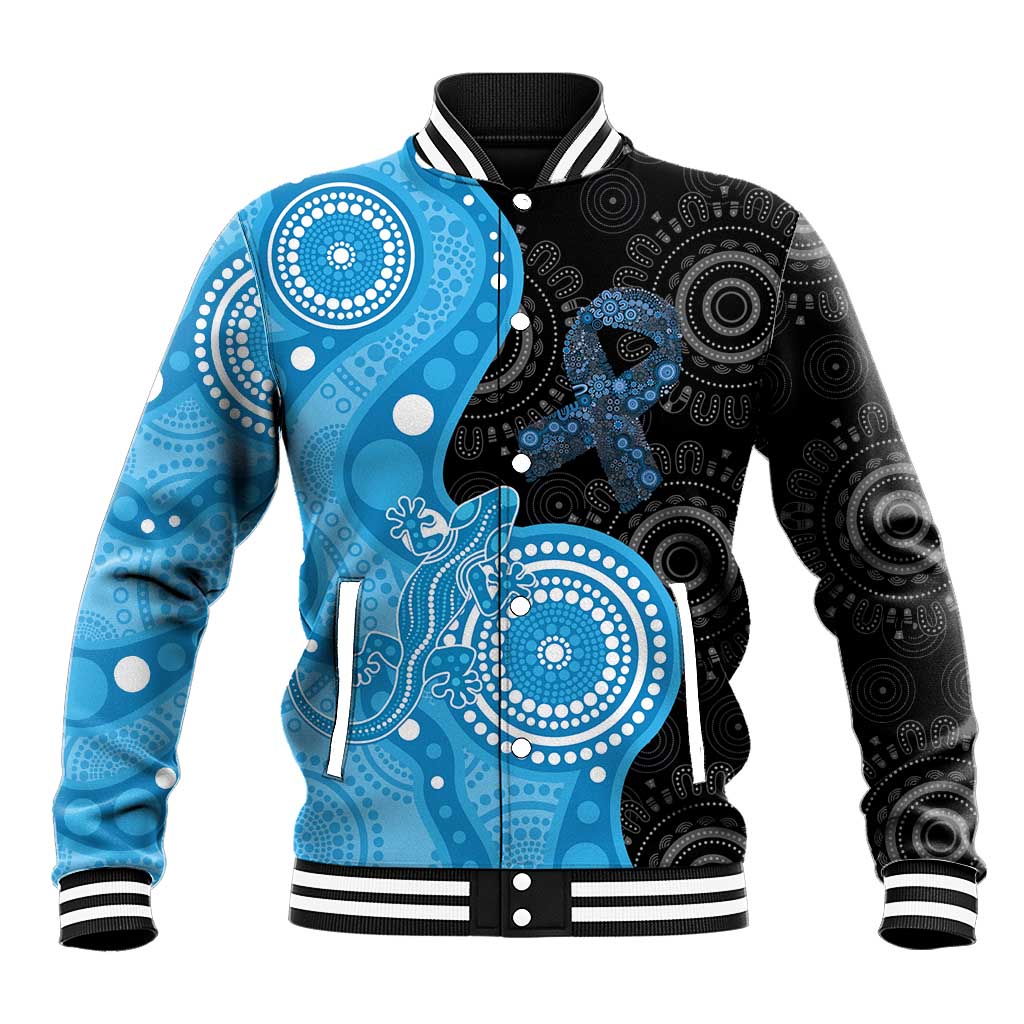 Australia Autism Awareness Month Baseball Jacket Indigenous Lizard With Blue Ribbon - Aussie Hoodie