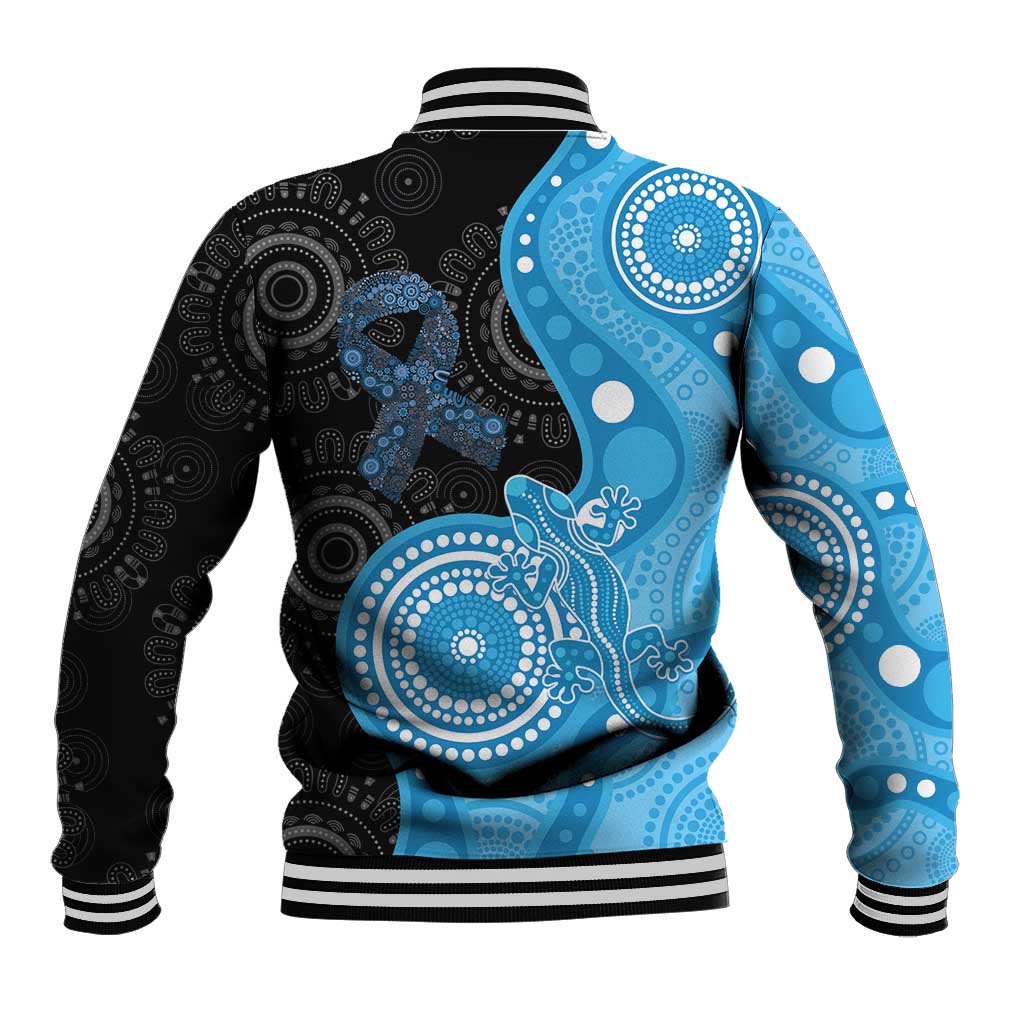 Australia Autism Awareness Month Baseball Jacket Indigenous Lizard With Blue Ribbon - Aussie Hoodie