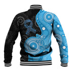 Australia Autism Awareness Month Baseball Jacket Indigenous Lizard With Blue Ribbon - Aussie Hoodie