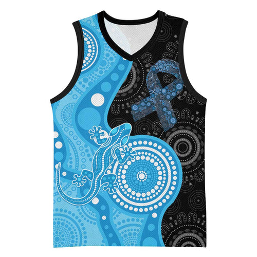 Australia Autism Awareness Month Basketball Jersey Indigenous Lizard With Blue Ribbon - Aussie Hoodie