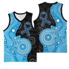 Australia Autism Awareness Month Basketball Jersey Indigenous Lizard With Blue Ribbon - Aussie Hoodie
