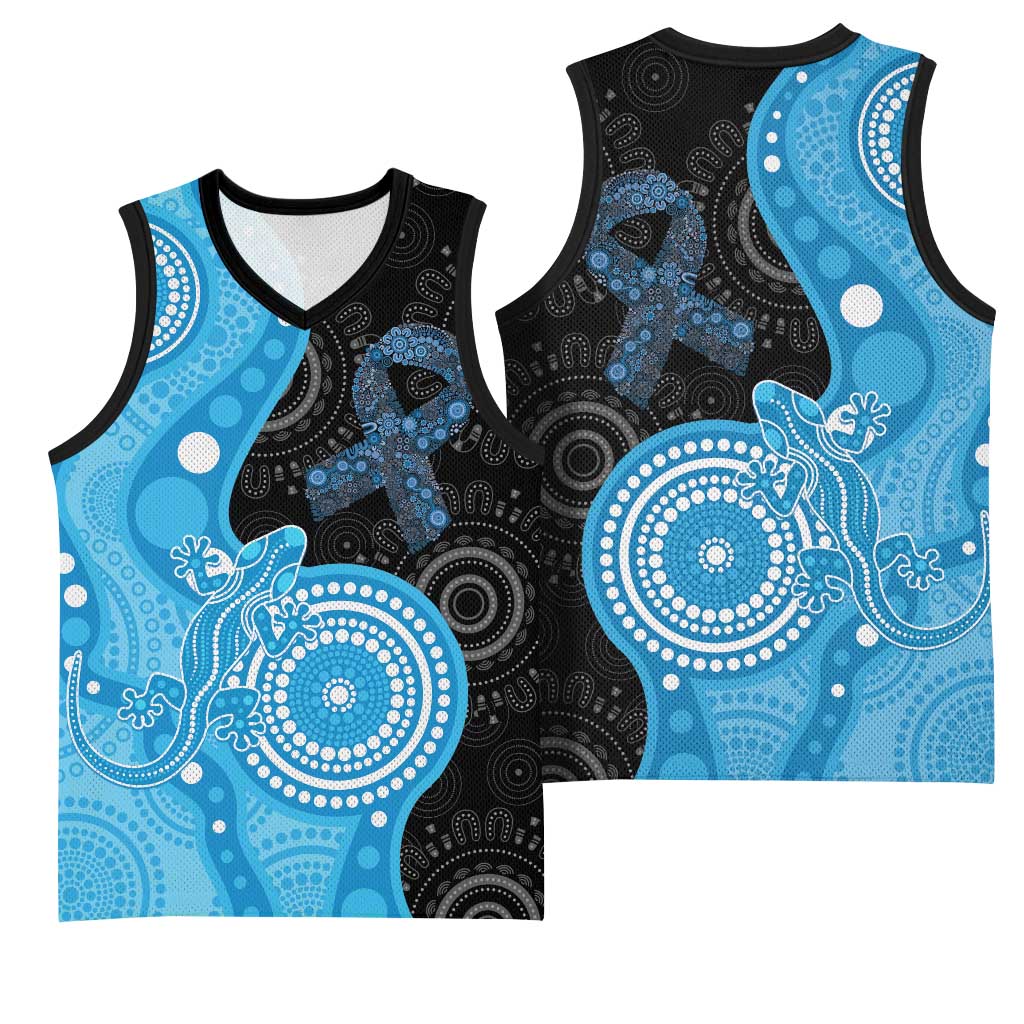 Australia Autism Awareness Month Basketball Jersey Indigenous Lizard With Blue Ribbon - Aussie Hoodie