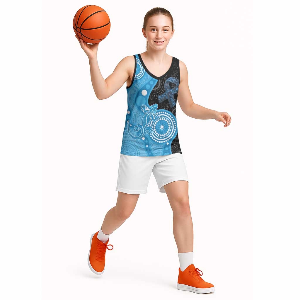 Australia Autism Awareness Month Basketball Jersey Indigenous Lizard With Blue Ribbon - Aussie Hoodie