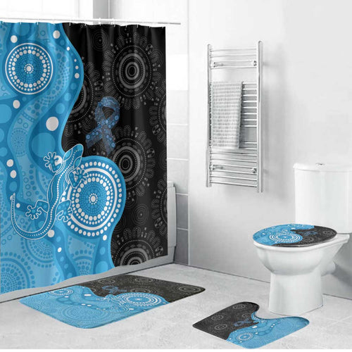 Australia Autism Awareness Month Bathroom Set Indigenous Lizard With Blue Ribbon - Aussie Hoodie