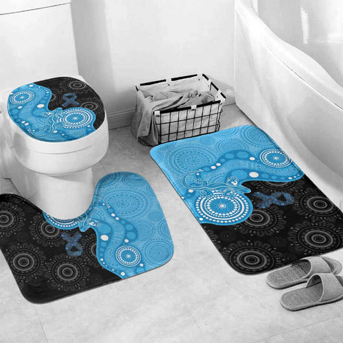 Australia Autism Awareness Month Bathroom Set Indigenous Lizard With Blue Ribbon - Aussie Hoodie