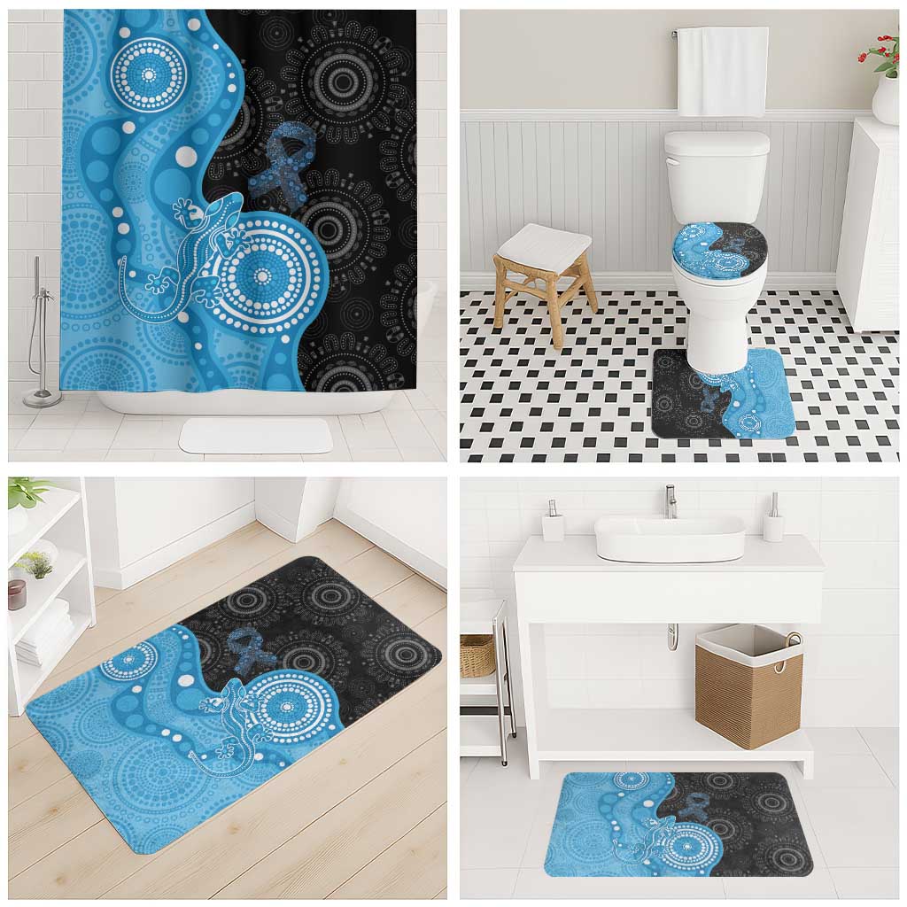 Australia Autism Awareness Month Bathroom Set Indigenous Lizard With Blue Ribbon - Aussie Hoodie