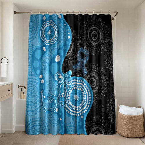 Australia Autism Awareness Month Bathroom Set Indigenous Lizard With Blue Ribbon - Aussie Hoodie
