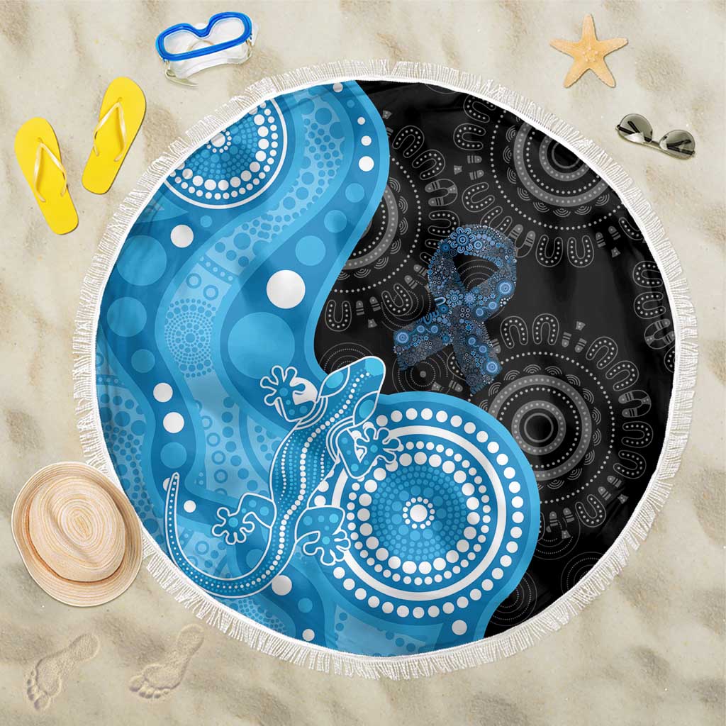 Australia Autism Awareness Month Beach Blanket Indigenous Lizard With Blue Ribbon - Aussie Hoodie