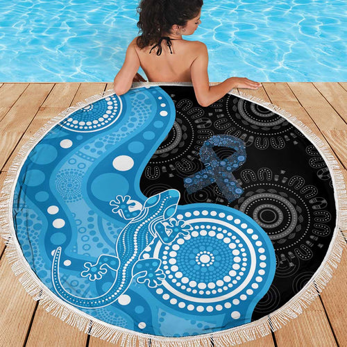 Australia Autism Awareness Month Beach Blanket Indigenous Lizard With Blue Ribbon - Aussie Hoodie
