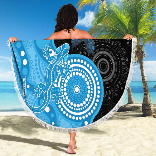 Australia Autism Awareness Month Beach Blanket Indigenous Lizard With Blue Ribbon - Aussie Hoodie