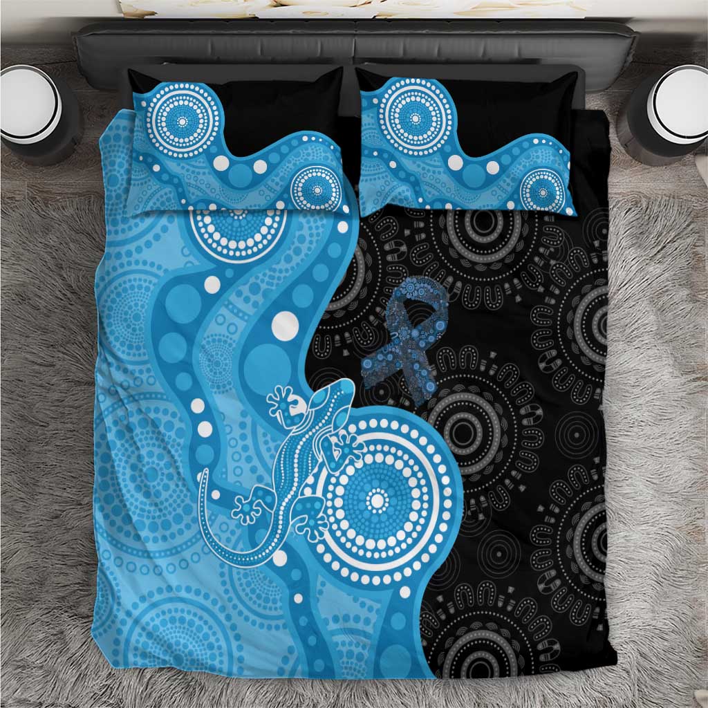 Australia Autism Awareness Month Bedding Set Indigenous Lizard With Blue Ribbon - Aussie Hoodie