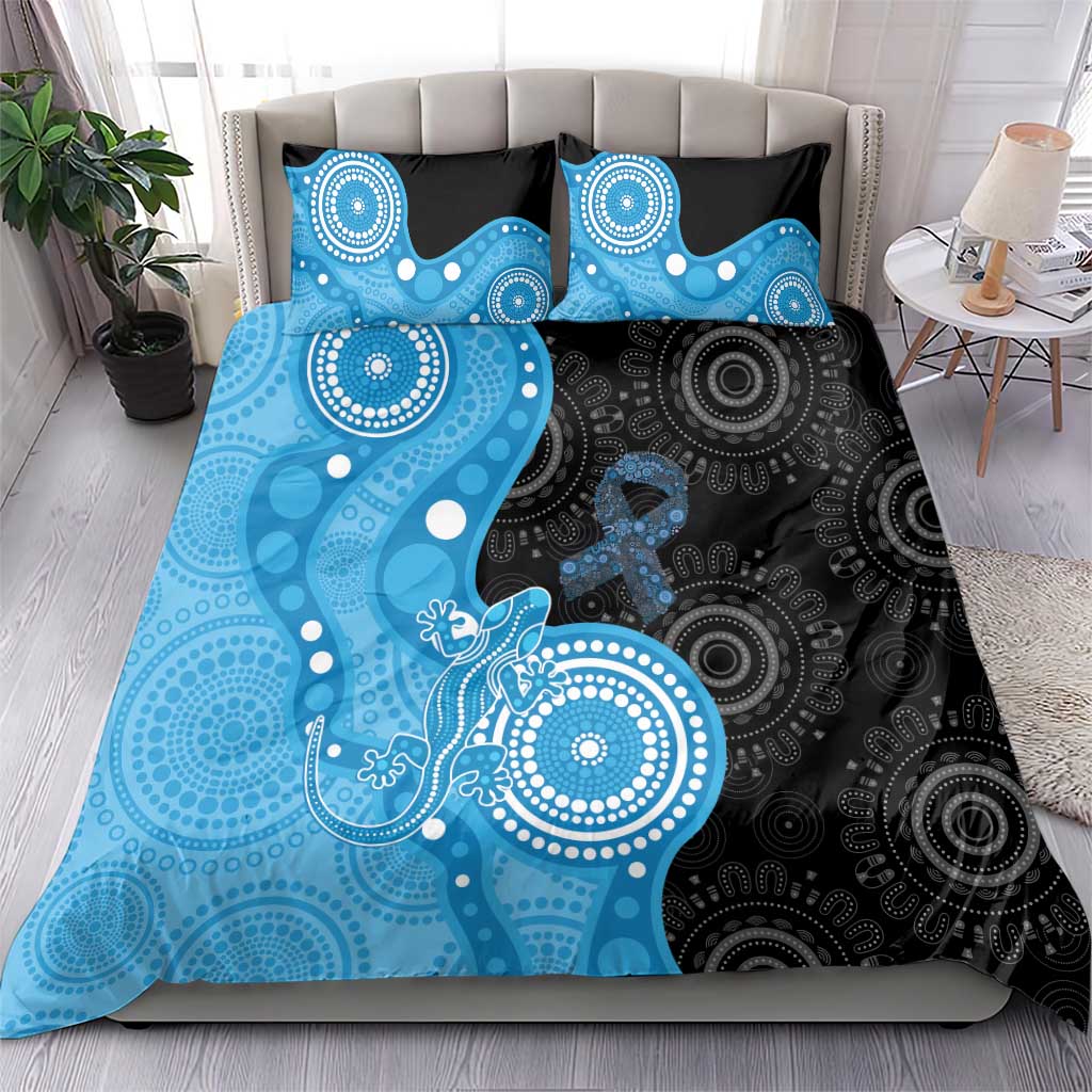 Australia Autism Awareness Month Bedding Set Indigenous Lizard With Blue Ribbon - Aussie Hoodie