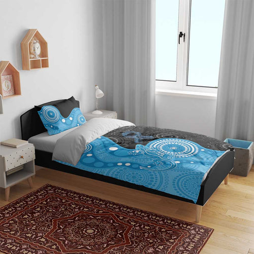 Australia Autism Awareness Month Bedding Set Indigenous Lizard With Blue Ribbon - Aussie Hoodie