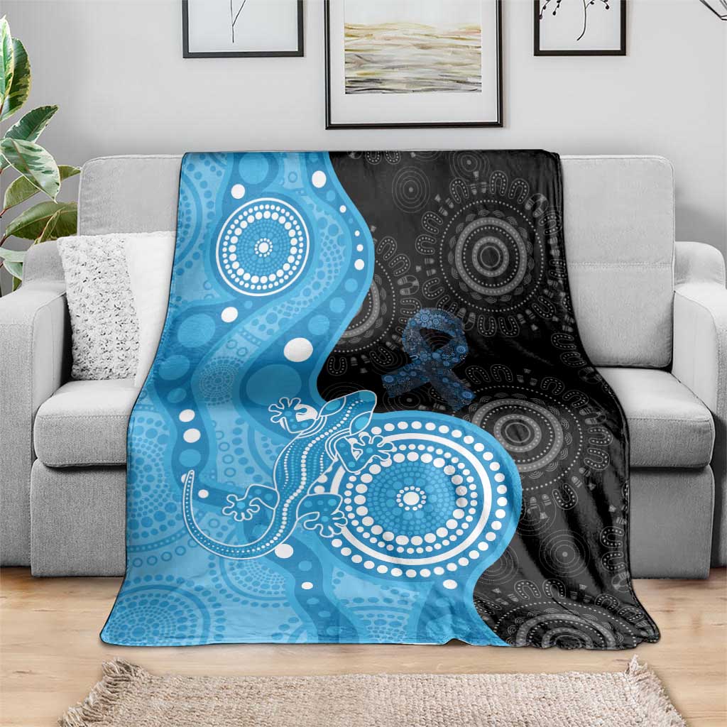 Australia Autism Awareness Month Blanket Indigenous Lizard With Blue Ribbon - Aussie Hoodie