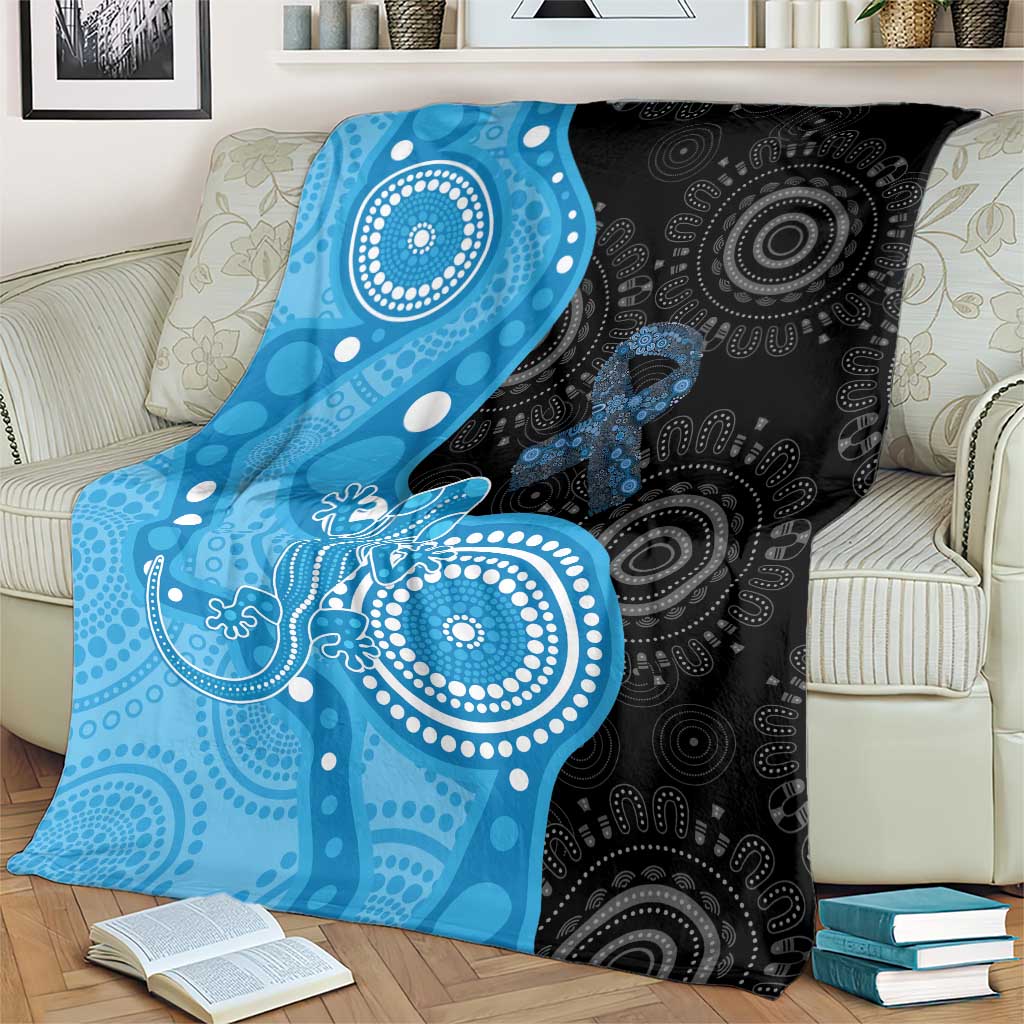 Australia Autism Awareness Month Blanket Indigenous Lizard With Blue Ribbon - Aussie Hoodie