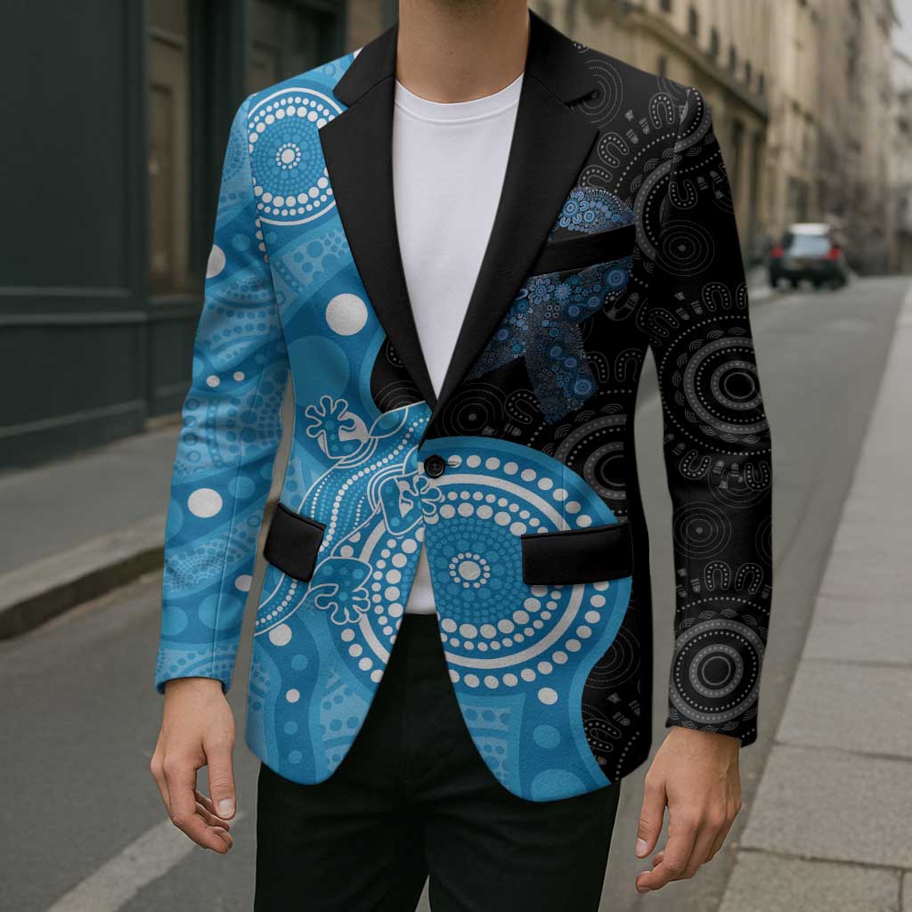 Australia Autism Awareness Month Blazer Indigenous Lizard With Blue Ribbon - Aussie Hoodie