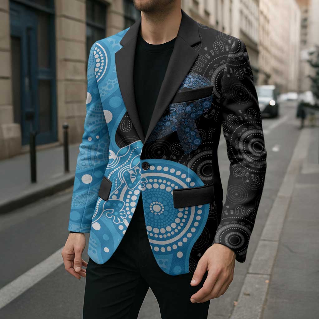 Australia Autism Awareness Month Blazer Indigenous Lizard With Blue Ribbon - Aussie Hoodie
