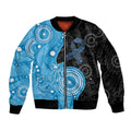 Australia Autism Awareness Month Bomber Jacket Indigenous Lizard With Blue Ribbon - Aussie Hoodie