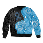 Australia Autism Awareness Month Bomber Jacket Indigenous Lizard With Blue Ribbon - Aussie Hoodie