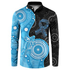 Australia Autism Awareness Month Button Sweatshirt Indigenous Lizard With Blue Ribbon - Aussie Hoodie