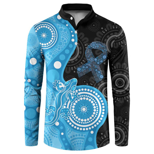 Australia Autism Awareness Month Button Sweatshirt Indigenous Lizard With Blue Ribbon - Aussie Hoodie