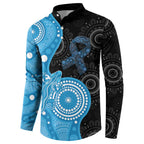 Australia Autism Awareness Month Button Sweatshirt Indigenous Lizard With Blue Ribbon - Aussie Hoodie
