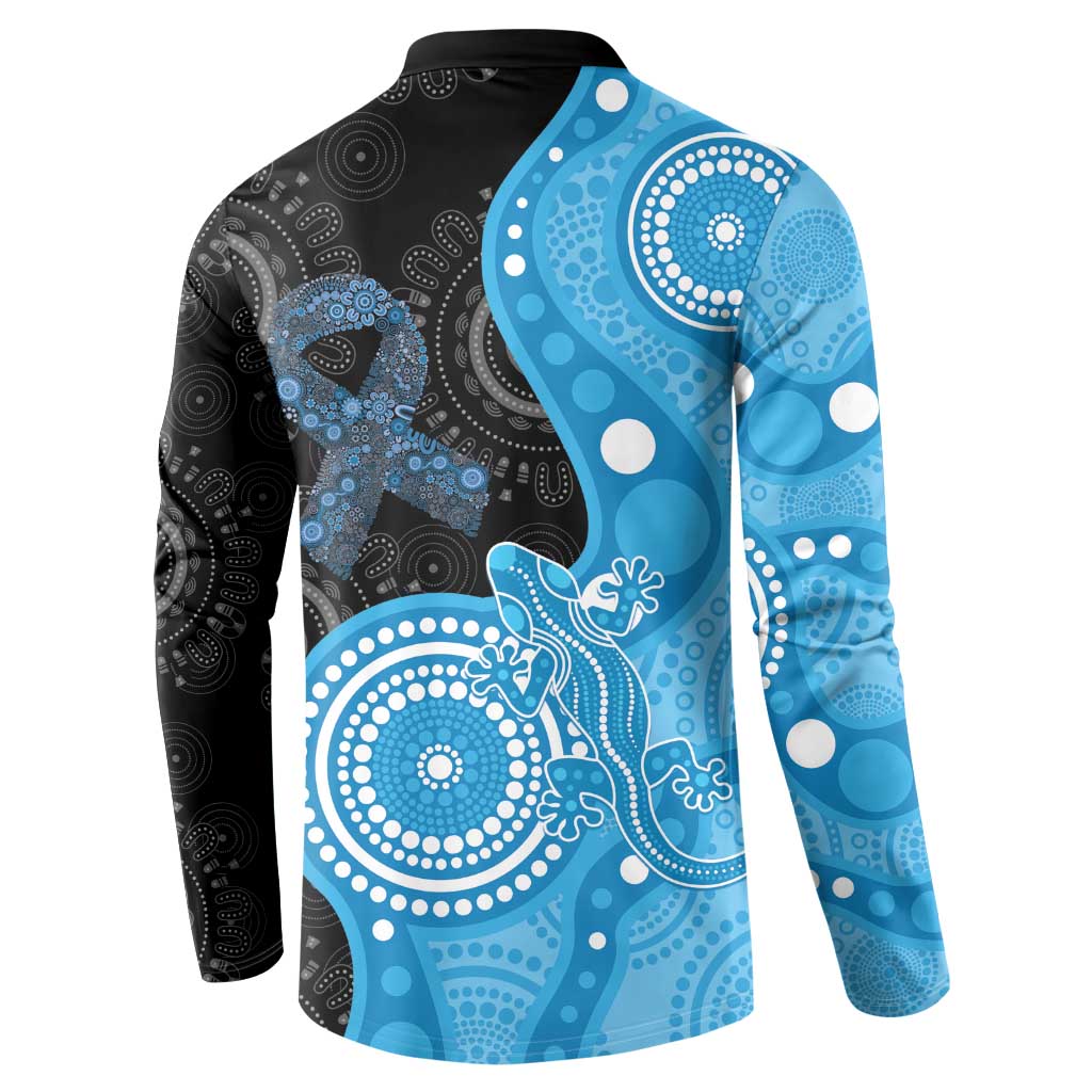 Australia Autism Awareness Month Button Sweatshirt Indigenous Lizard With Blue Ribbon - Aussie Hoodie