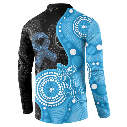 Australia Autism Awareness Month Button Sweatshirt Indigenous Lizard With Blue Ribbon - Aussie Hoodie