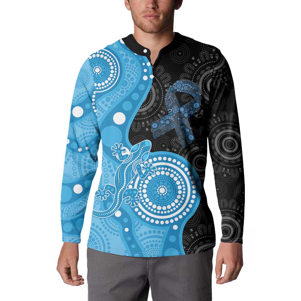 Australia Autism Awareness Month Button Sweatshirt Indigenous Lizard With Blue Ribbon - Aussie Hoodie
