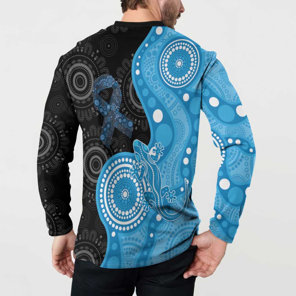 Australia Autism Awareness Month Button Sweatshirt Indigenous Lizard With Blue Ribbon - Aussie Hoodie
