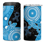Australia Autism Awareness Month 4 in 1 Can Cooler Tumbler Indigenous Lizard With Blue Ribbon - Aussie Hoodie