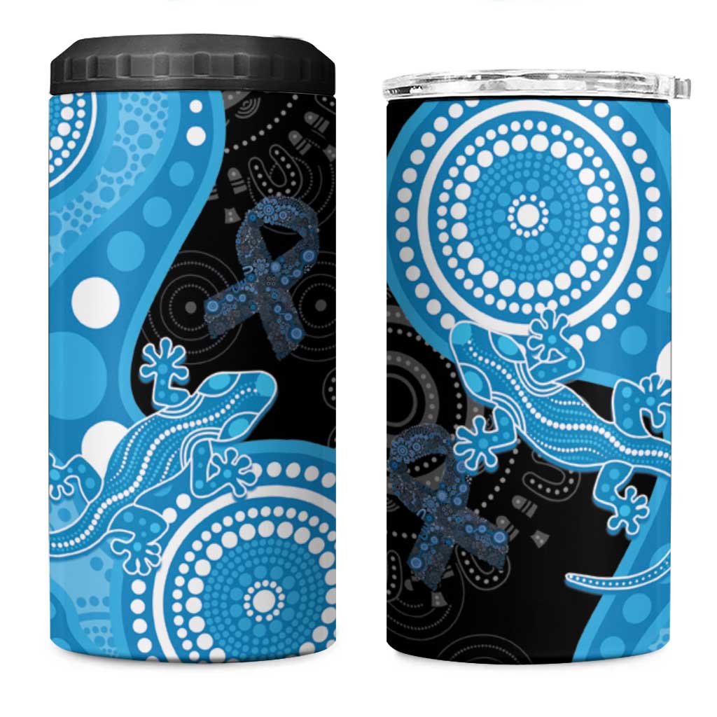Australia Autism Awareness Month 4 in 1 Can Cooler Tumbler Indigenous Lizard With Blue Ribbon - Aussie Hoodie