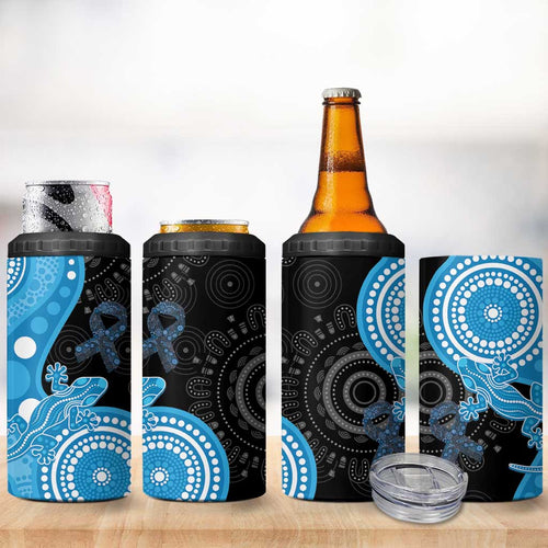 Australia Autism Awareness Month 4 in 1 Can Cooler Tumbler Indigenous Lizard With Blue Ribbon - Aussie Hoodie