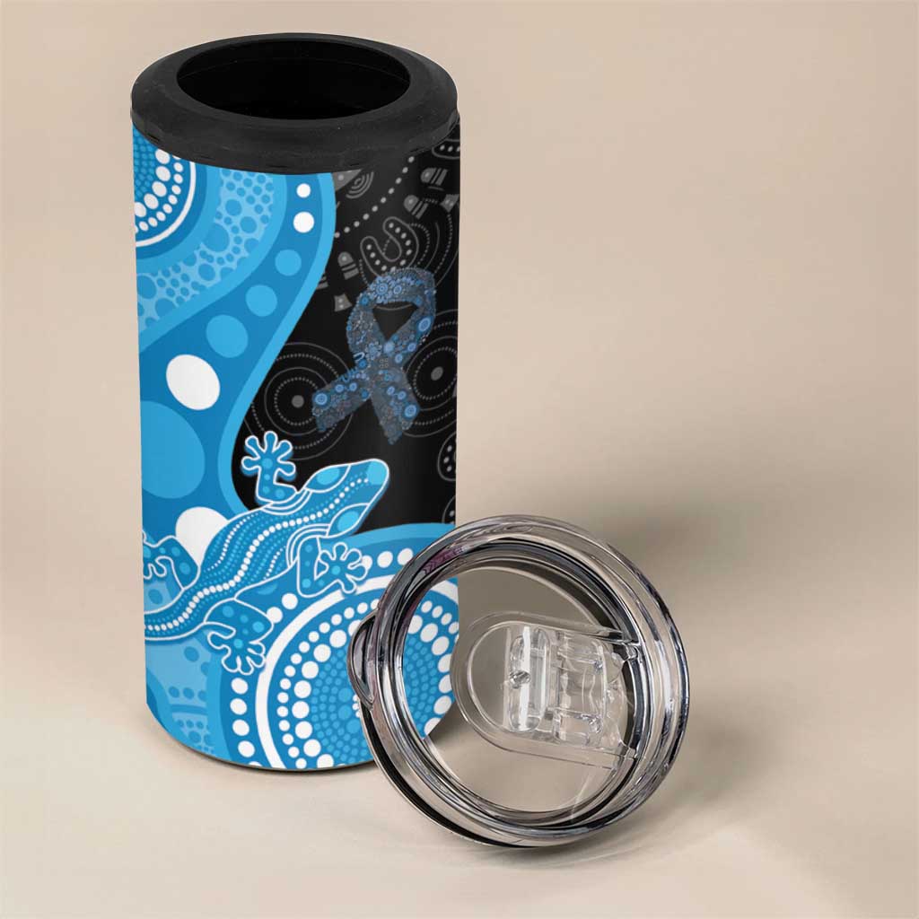 Australia Autism Awareness Month 4 in 1 Can Cooler Tumbler Indigenous Lizard With Blue Ribbon - Aussie Hoodie