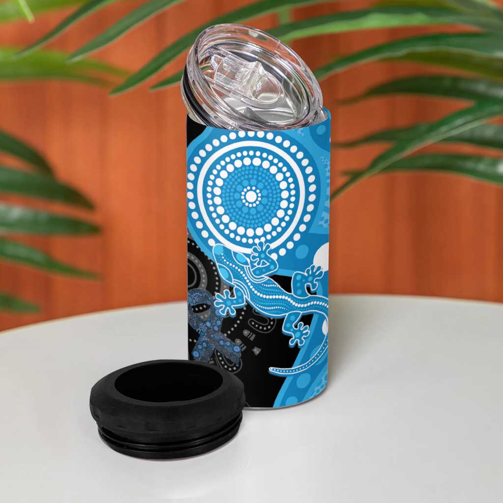 Australia Autism Awareness Month 4 in 1 Can Cooler Tumbler Indigenous Lizard With Blue Ribbon - Aussie Hoodie