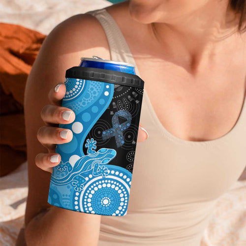 Australia Autism Awareness Month 4 in 1 Can Cooler Tumbler Indigenous Lizard With Blue Ribbon - Aussie Hoodie