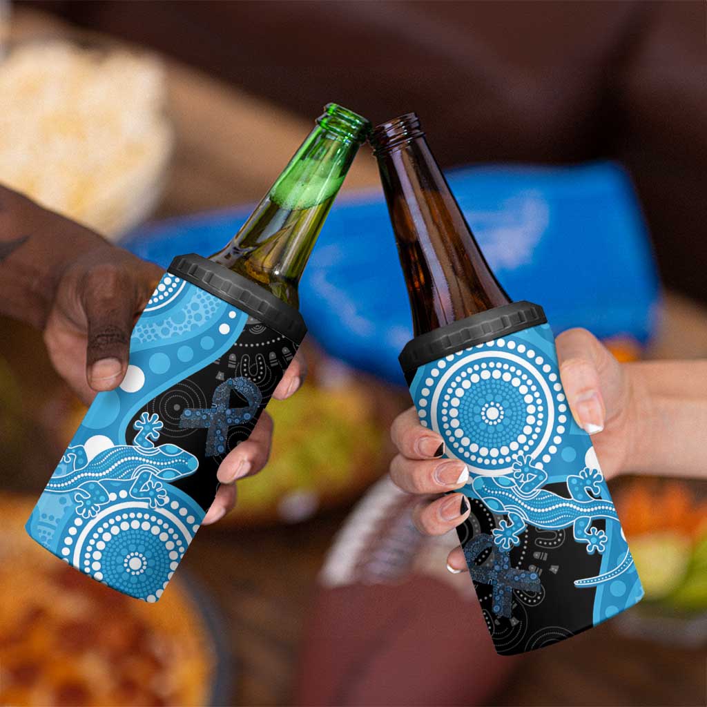 Australia Autism Awareness Month 4 in 1 Can Cooler Tumbler Indigenous Lizard With Blue Ribbon - Aussie Hoodie