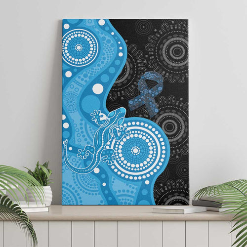 Australia Autism Awareness Month Canvas Wall Art Indigenous Lizard With Blue Ribbon - Aussie Hoodie
