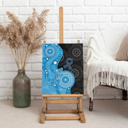 Australia Autism Awareness Month Canvas Wall Art Indigenous Lizard With Blue Ribbon - Aussie Hoodie
