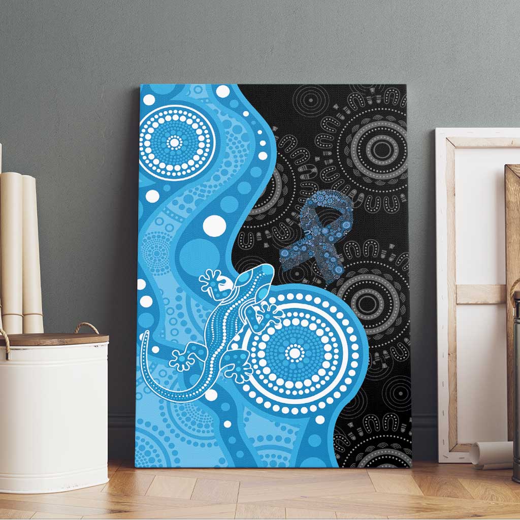 Australia Autism Awareness Month Canvas Wall Art Indigenous Lizard With Blue Ribbon - Aussie Hoodie