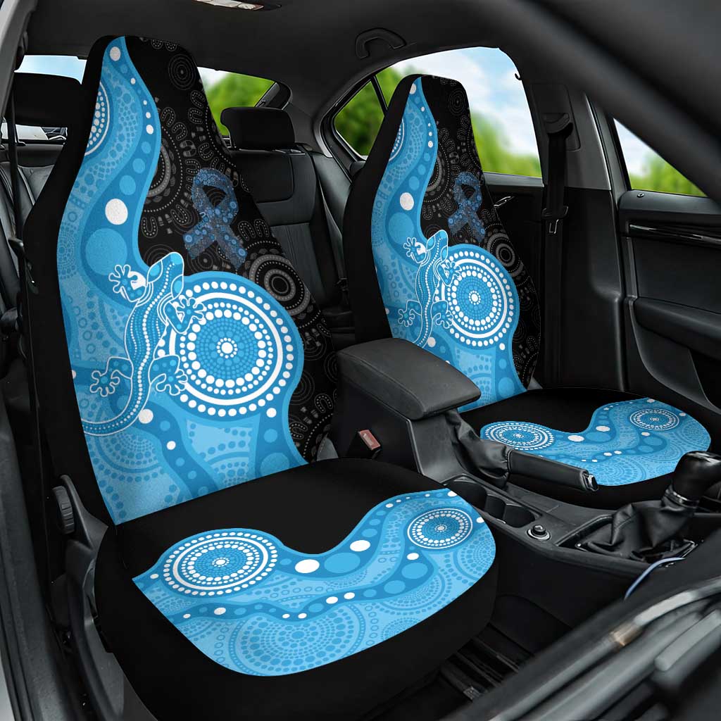 Australia Autism Awareness Month Car Seat Cover Indigenous Lizard With Blue Ribbon - Aussie Hoodie