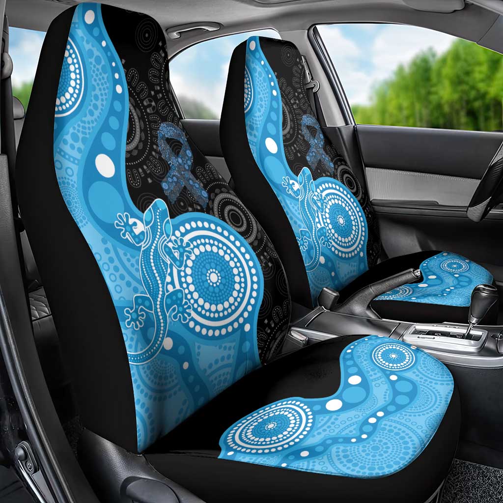 Australia Autism Awareness Month Car Seat Cover Indigenous Lizard With Blue Ribbon - Aussie Hoodie