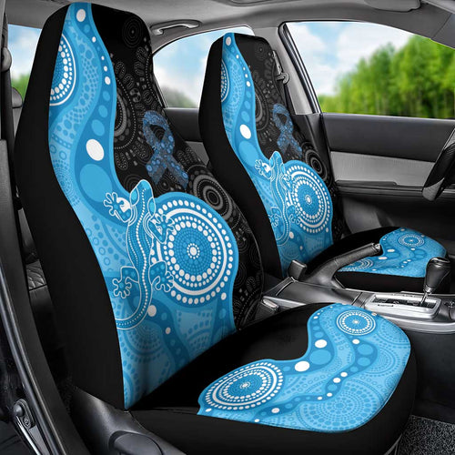 Australia Autism Awareness Month Car Seat Cover Indigenous Lizard With Blue Ribbon - Aussie Hoodie