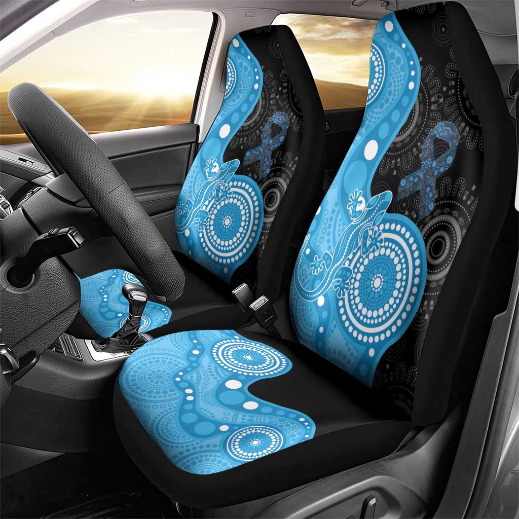 Australia Autism Awareness Month Car Seat Cover Indigenous Lizard With Blue Ribbon - Aussie Hoodie