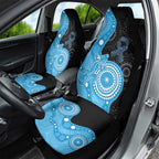 Australia Autism Awareness Month Car Seat Cover Indigenous Lizard With Blue Ribbon - Aussie Hoodie