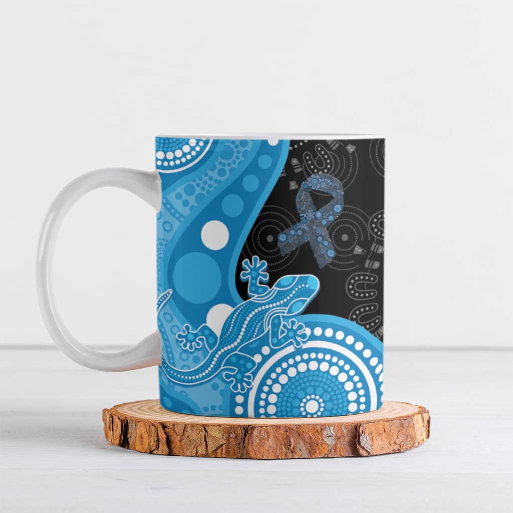 Australia Autism Awareness Month Ceramic Mug Indigenous Lizard With Blue Ribbon - Aussie Hoodie