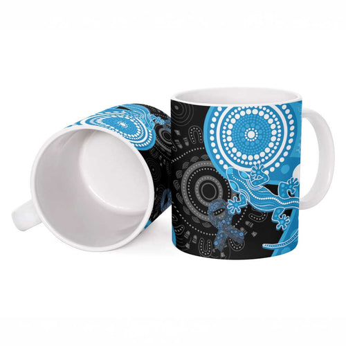 Australia Autism Awareness Month Ceramic Mug Indigenous Lizard With Blue Ribbon - Aussie Hoodie